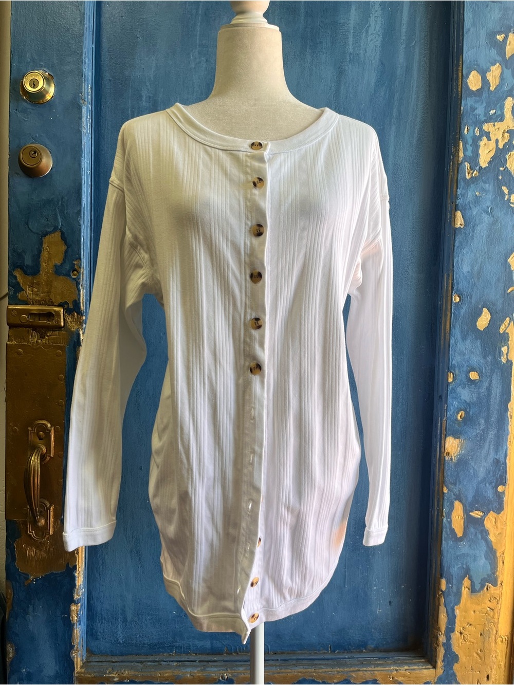 Acer White Ribbed Button-Front Cardigan